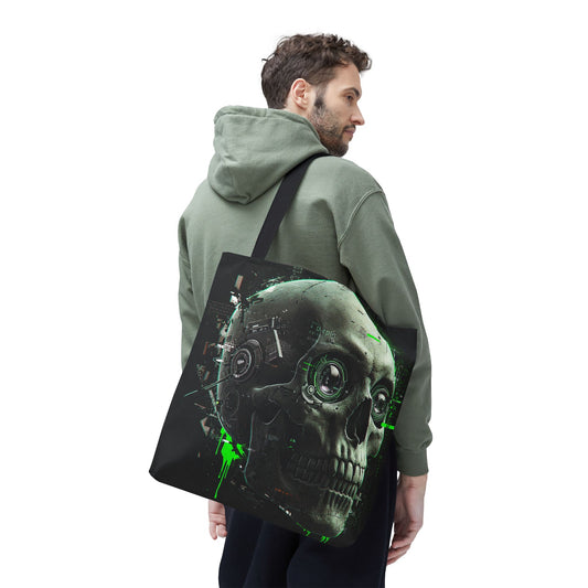 Futuristic Skull Tote Bag, Eco-Friendly Shopping Bag, Graphic Tote, Halloween Gift, Unique Art Bag, Stylish Carryall, Gift for Nerds