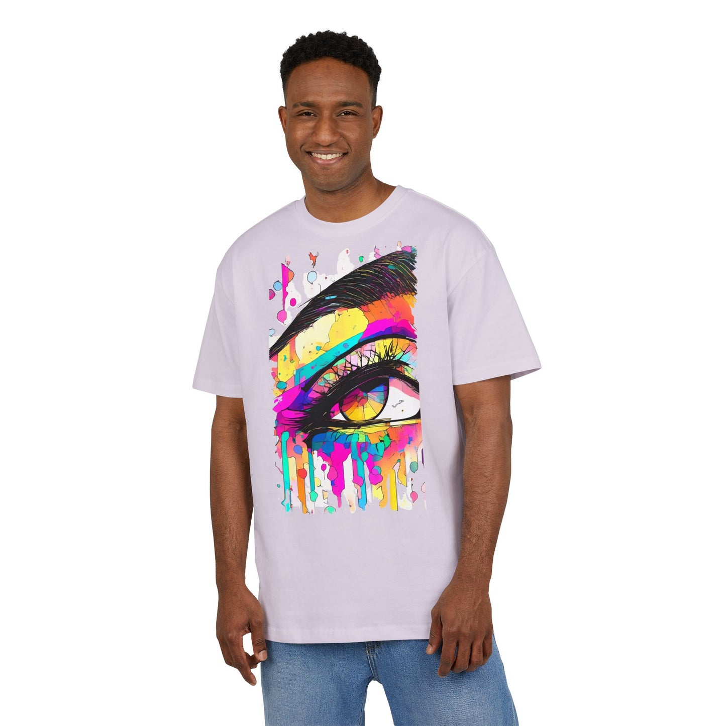 Vibrant Eye Art Oversized Tee, Unisex Heavy Tee for Creative Souls, Art Lovers Gift, Colorful Graphic Shirt, Festival Attire