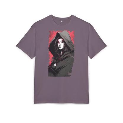Artistic Oversize Tee with Hooded Character Design, Unisex Streetwear, Graphic Tee, Casual Wear, Unique Gift, Fashion Statement