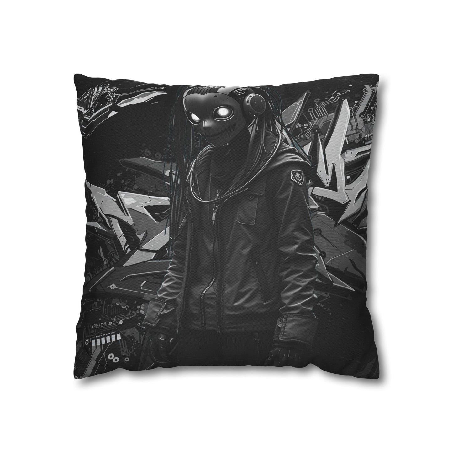 Edgy Cyberpunk Square Pillowcase - Modern Decor for Gaming Enthusiasts