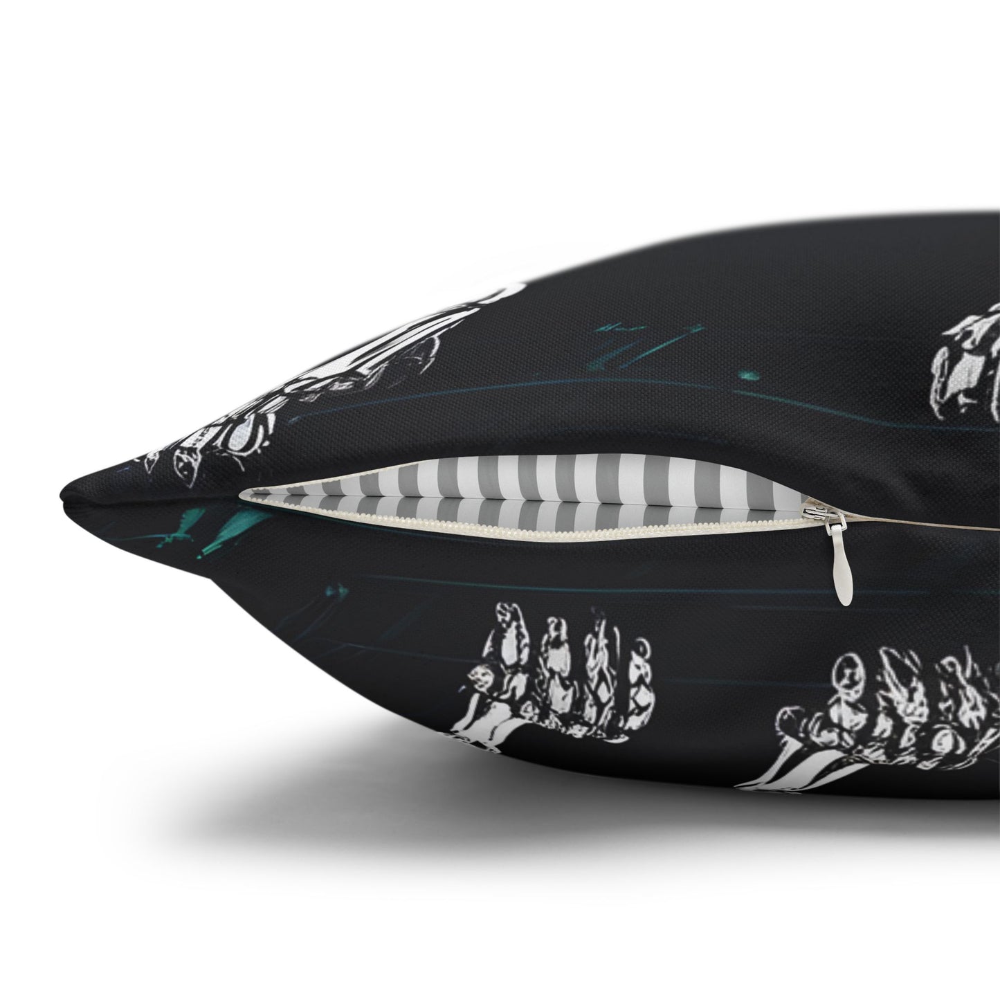 Square Pillowcase with Edgy Skeleton Cat Design