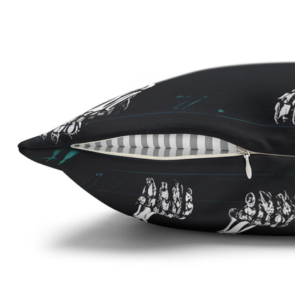 Square Pillowcase with Edgy Skeleton Cat Design