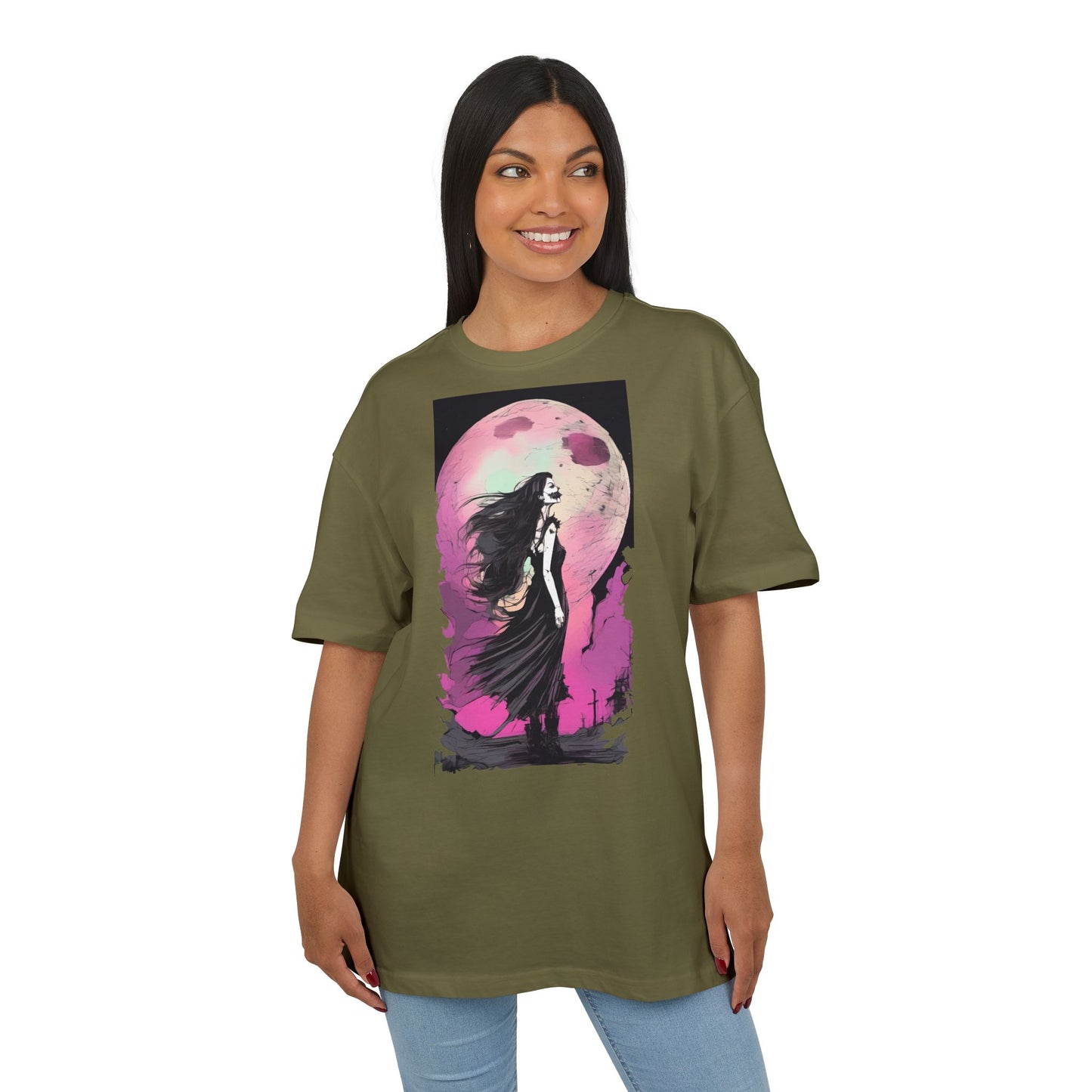 Unisex Heavy Oversize Tee with Moonlit Design, Graphic Tee for Night Lovers, Alternative Fashion, Halloween Shirt, Gift for Her