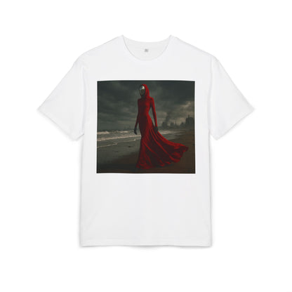 Mystical Red Hooded Tee - Unisex Oversize T-Shirt, Grunge Fashion, Streetwear Style, Gift for Horror Fans, Casual Wear