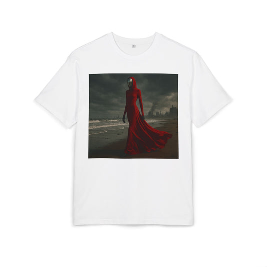 Mystical Red Hooded Tee - Unisex Oversize T-Shirt, Grunge Fashion, Streetwear Style, Gift for Horror Fans, Casual Wear