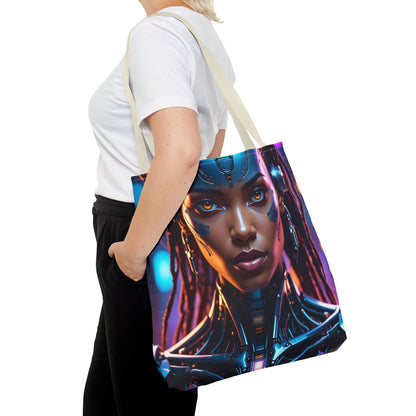 Futuristic Cyberpunk Tote Bag, AOP Tote, Cool Gift for Tech Lovers, Stylish Bag for Everyday Use, Space-Themed Fashion
