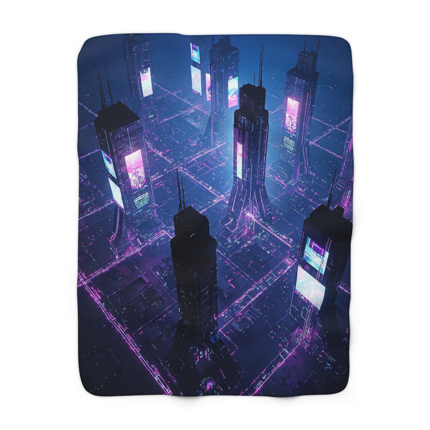 Futuristic Sherpa Fleece Blanket - Cozy Cyberpunk Decor for Home