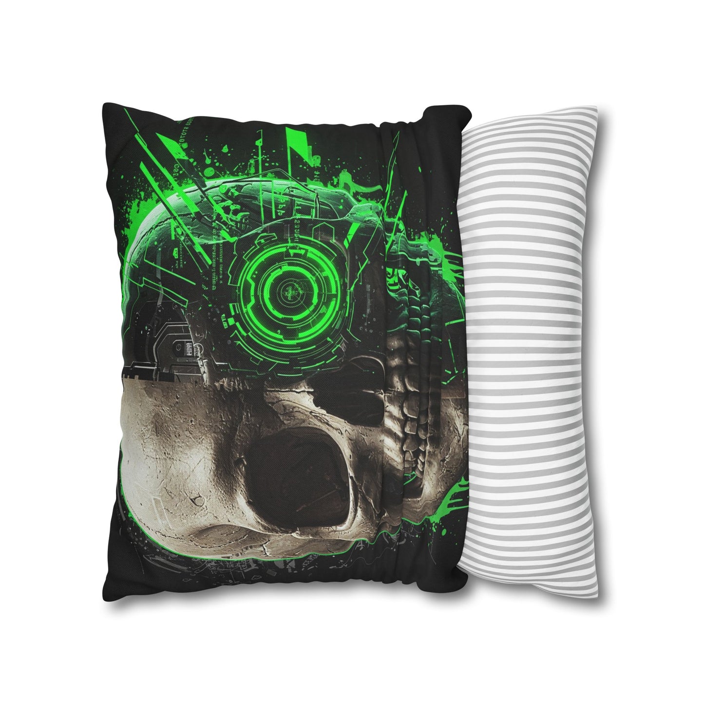 Futuristic Skull Pillowcase | Gothic Decor, Cyberpunk Home Accessories, Unique Gift, Halloween Decor, Throw Pillow