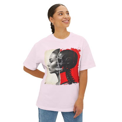 Artistic Unisex Oversized Tee - Skeleton & Profile Design, Graphic Tee for Casual Style, Unique Gift for Art Lovers, Streetwear