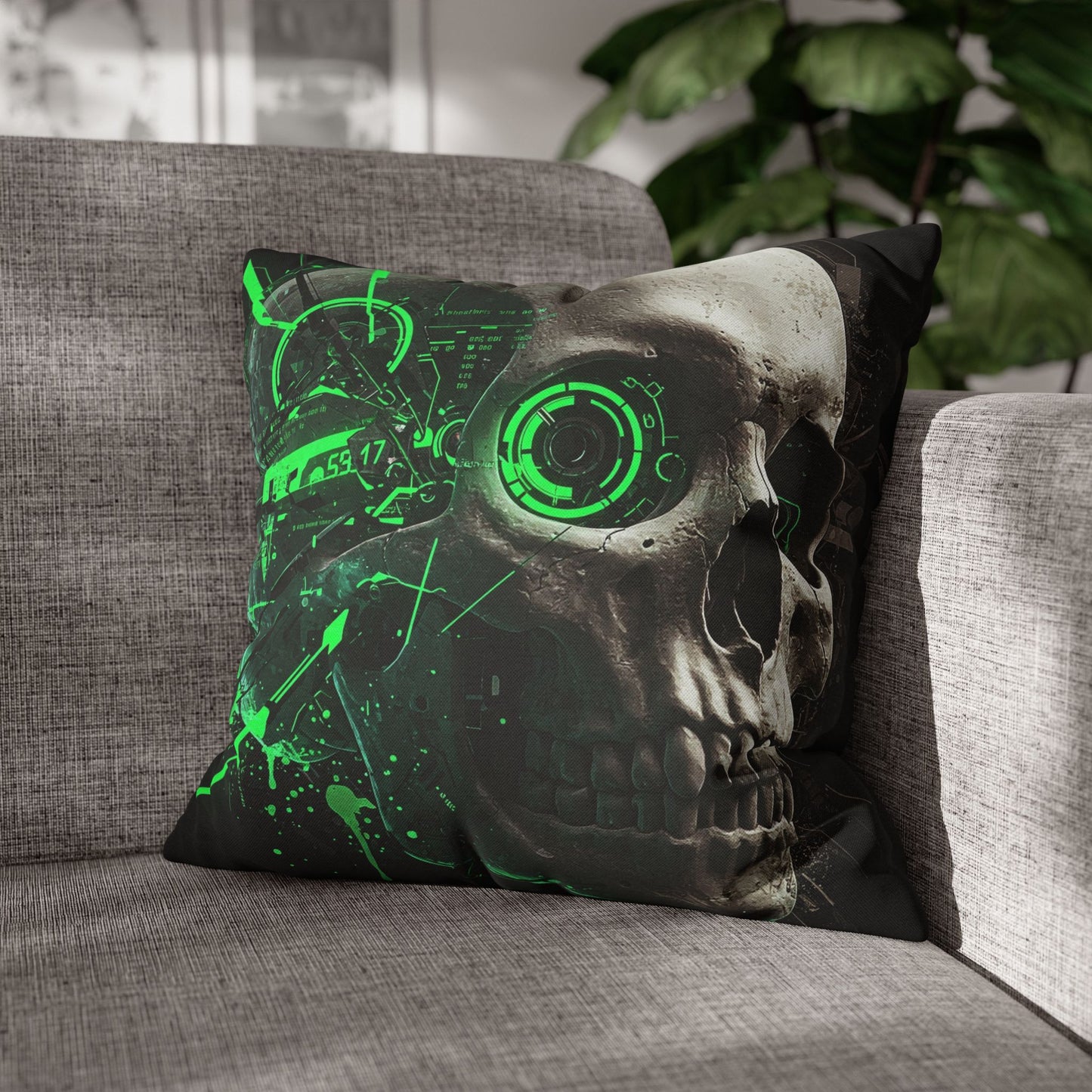 Futuristic Skull Pillowcase - Edgy Home Decor, Gothic Accessories, Cyberpunk Living Room, Halloween Decorations, Unique Gift Idea