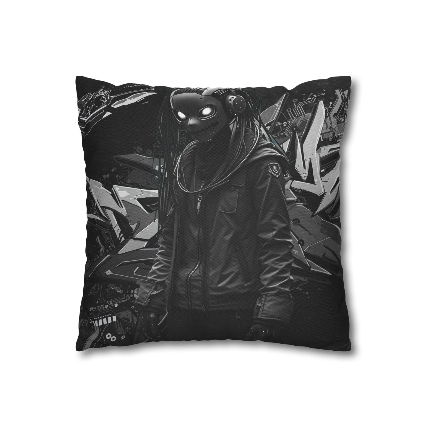 Edgy Cyberpunk Square Pillowcase - Modern Decor for Gaming Enthusiasts