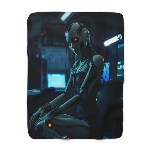 Cozy Cyberpunk Sherpa Fleece Blanket - Futuristic Design for Tech Lovers