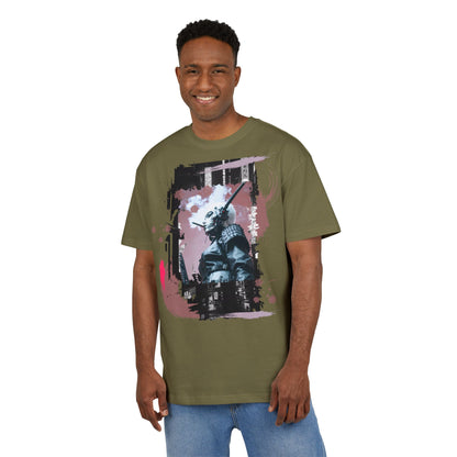 Unisex Heavy Oversize Tee featuring Samurai Art, Streetwear Graphic Tee, Gift for Him/Her, Casual Wear, Anime Inspired Fashion