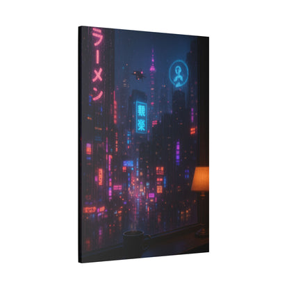 Urban Neon Art Canvas, Modern Wall Decor, Cyberpunk Artwork, Home Office Decoration, Gallery Style Print