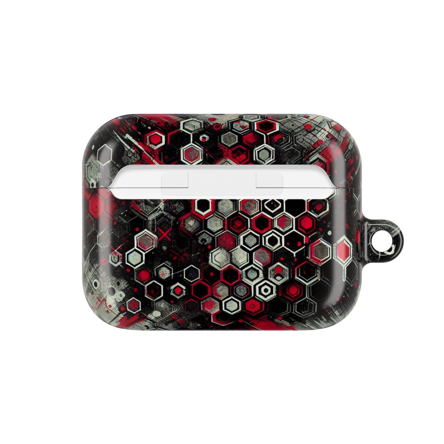 Hexagonal Red & Black AirPod Case | Trendy Tech Accessory, Unique Gifts for Music Lovers, Stylish Earbud Protection