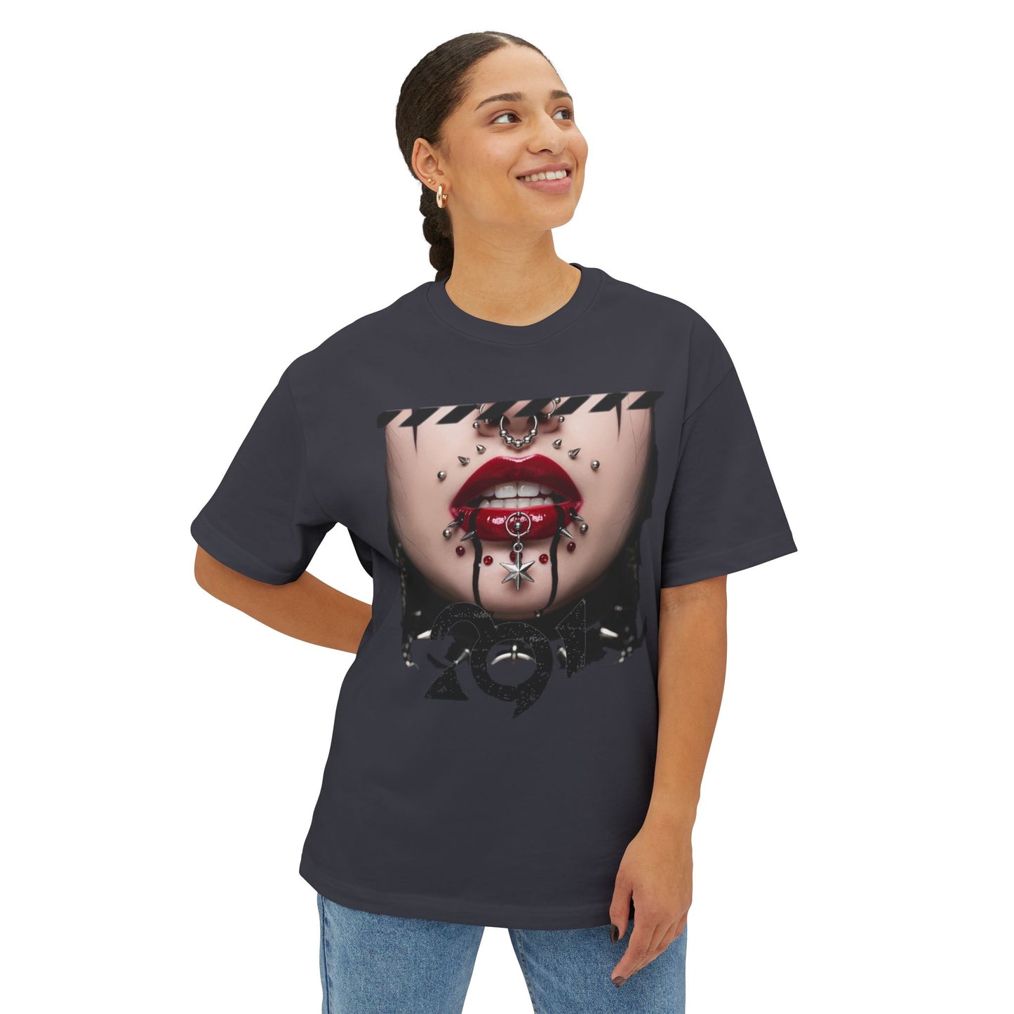 Chic Graphic Tee, Edgy Streetwear Top, Unisex Oversized T-Shirt, Artsy Casual Style, Fashion Statement Tee