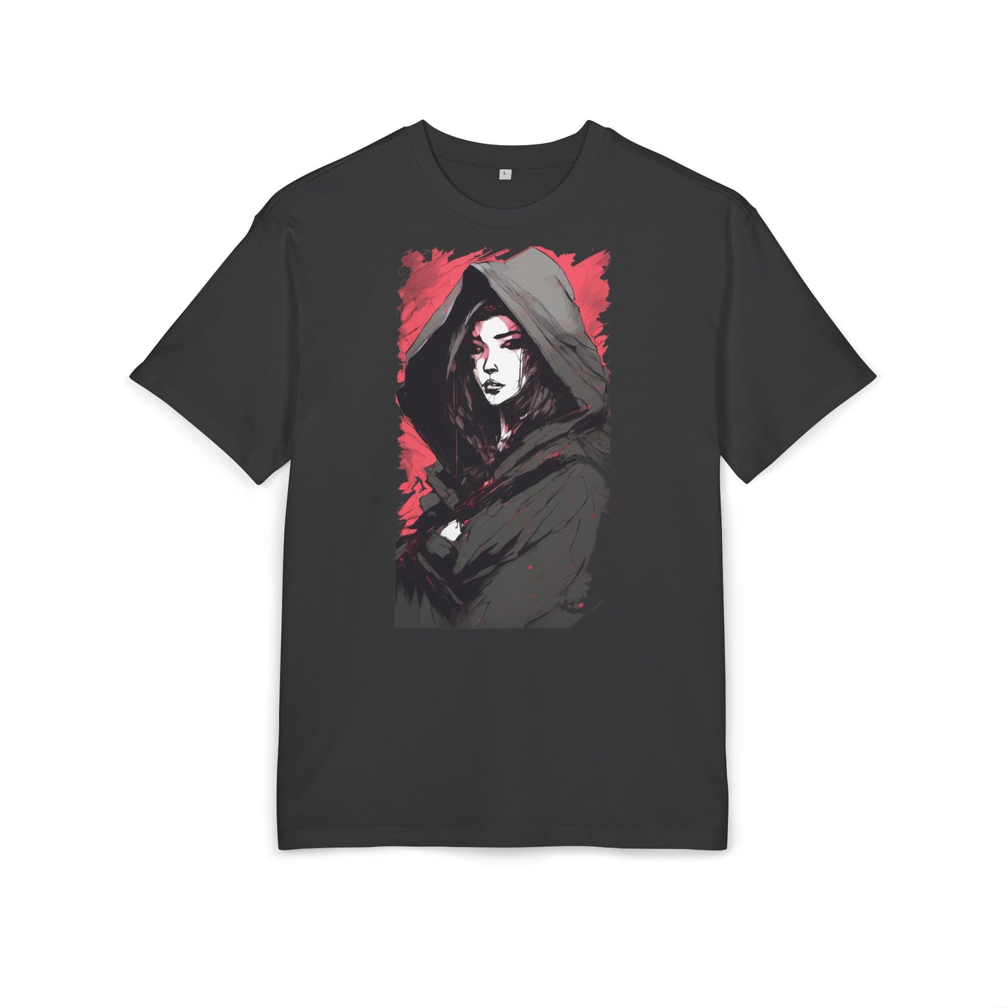 Artistic Oversize Tee with Hooded Character Design, Unisex Streetwear, Graphic Tee, Casual Wear, Unique Gift, Fashion Statement