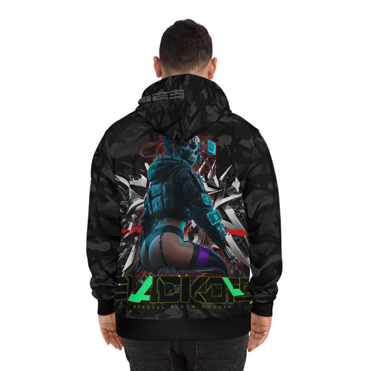 Edgy Graphic Hoodie, Cyberpunk Streetwear, Unisex Cool Hoodie, Trendy Layering Piece, Perfect Gift for Gamers, Unique AOP Design