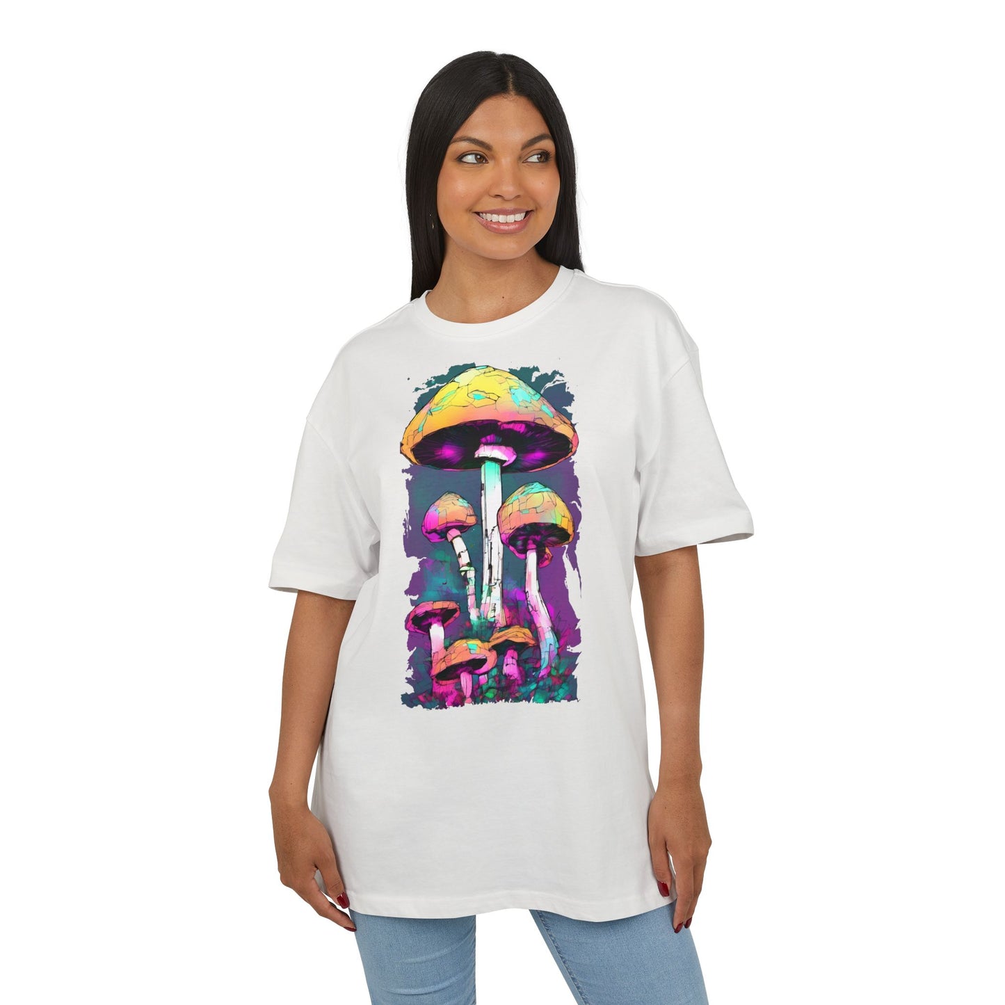 Trippy Mushroom Unisex Oversize Tee | Psychedelic Art Shirt, Retro Graphic Tee, Festival Wear, Gift for Nature Lovers, Streetwear