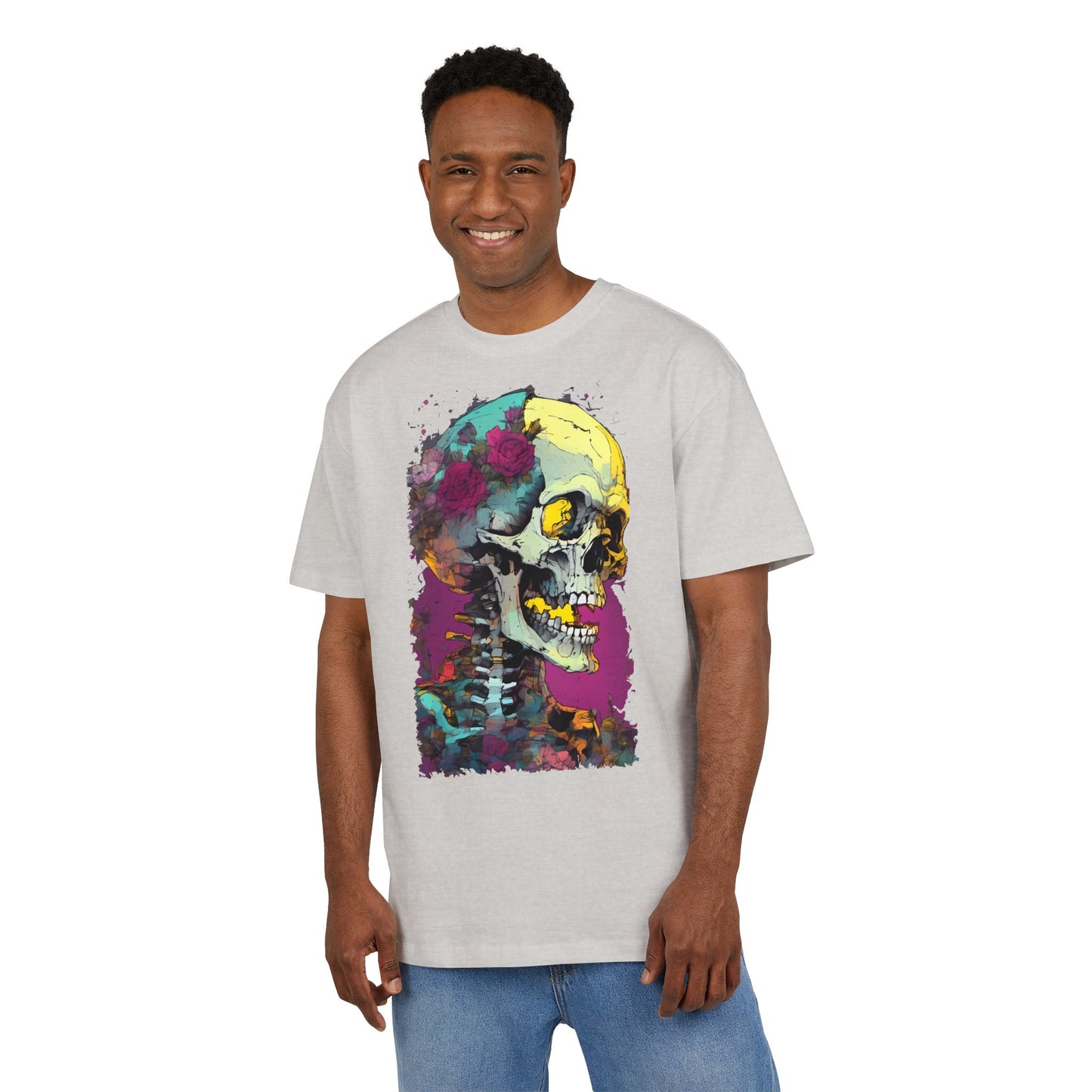 Colorful Skull Oversize Tee, Unisex Graphic Shirt, Edgy Streetwear, Casual Summer Top, Halloween Costume, Gift for Art Lovers