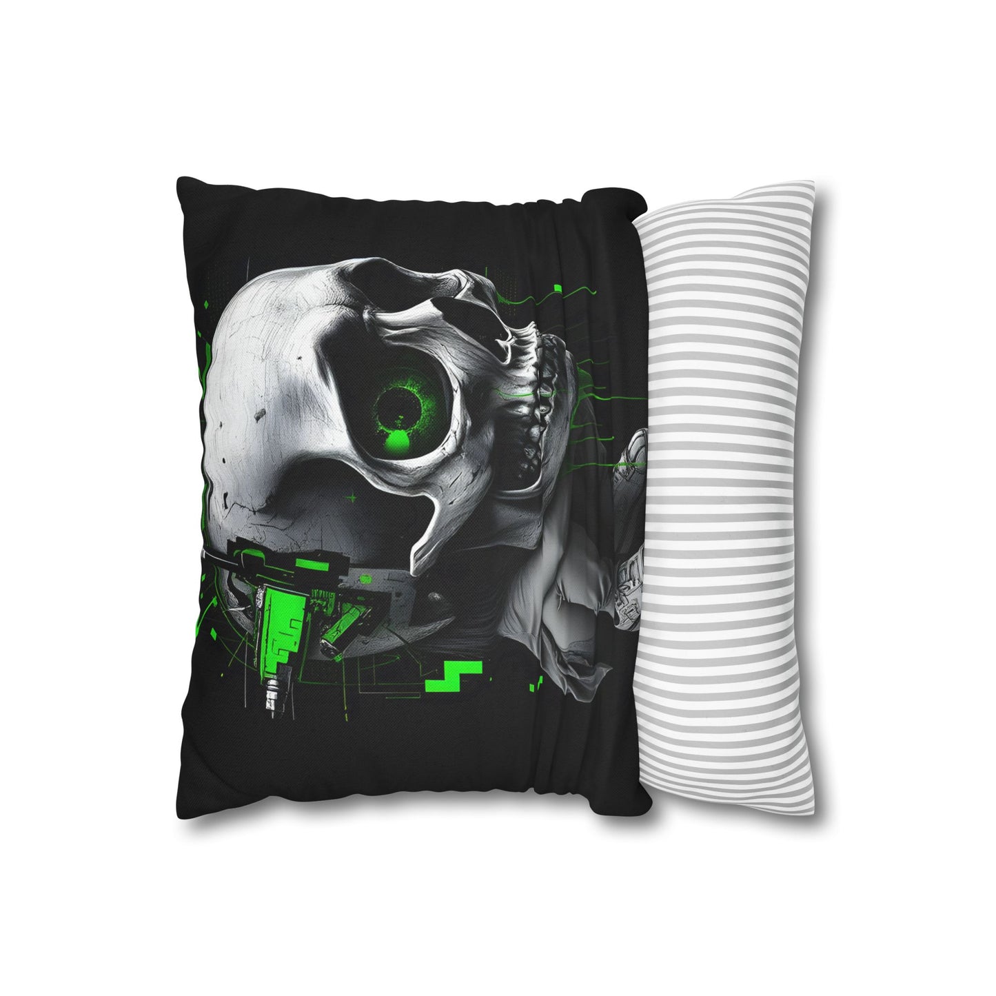 Edgy Skull Pillowcase | Gaming Decor, Modern Home Accent, Halloween Gift, Unique Couch Pillow, Cyberpunk Style
