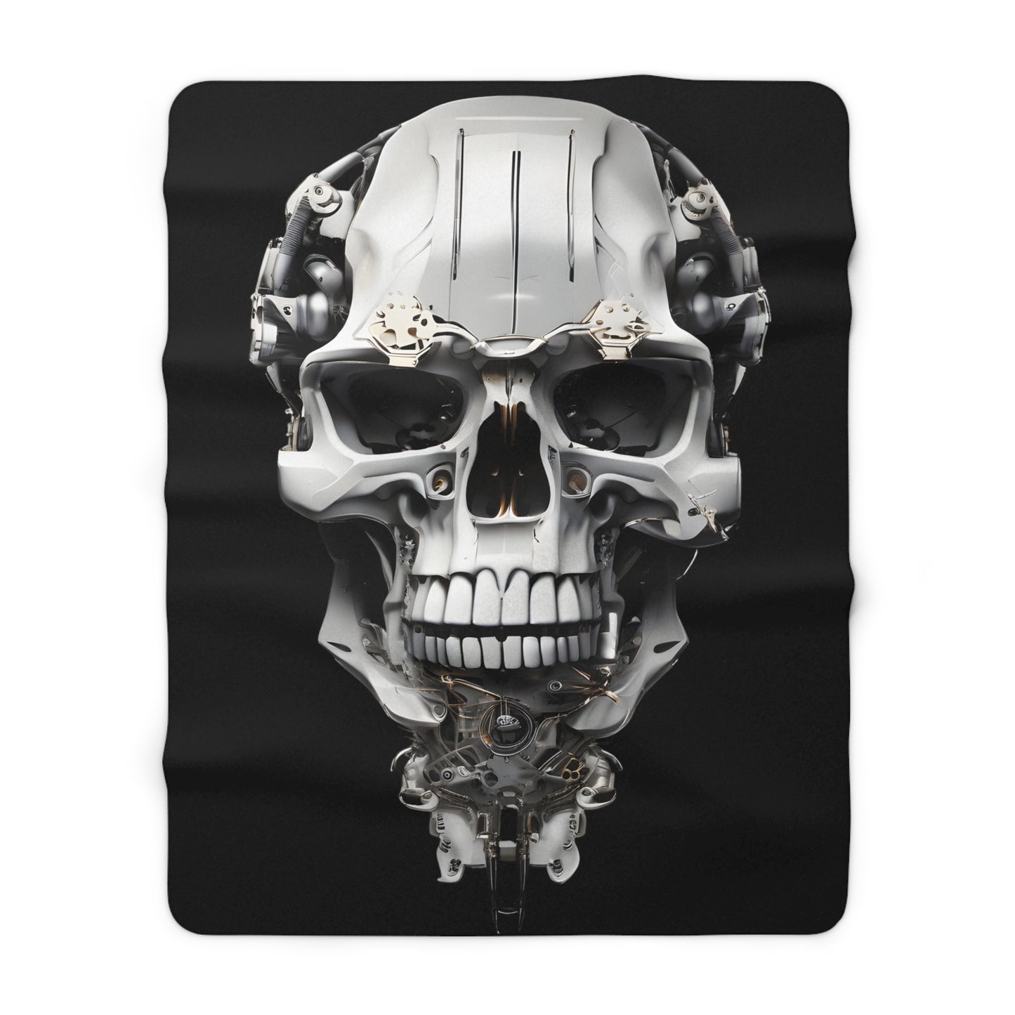 Sherpa Fleece Blanket with Futuristic Cyber Skull Design