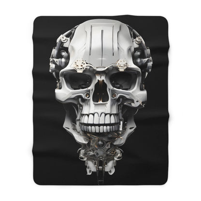 Sherpa Fleece Blanket with Futuristic Cyber Skull Design