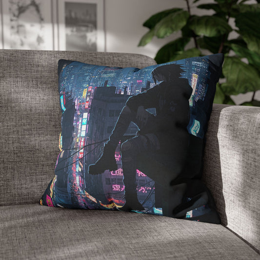 Anime-Inspired Urban Pillowcase, Cozy Home Decor, Nerdy Gift, Bedroom Accent, Cyberpunk Decor, Manga Lover Gift