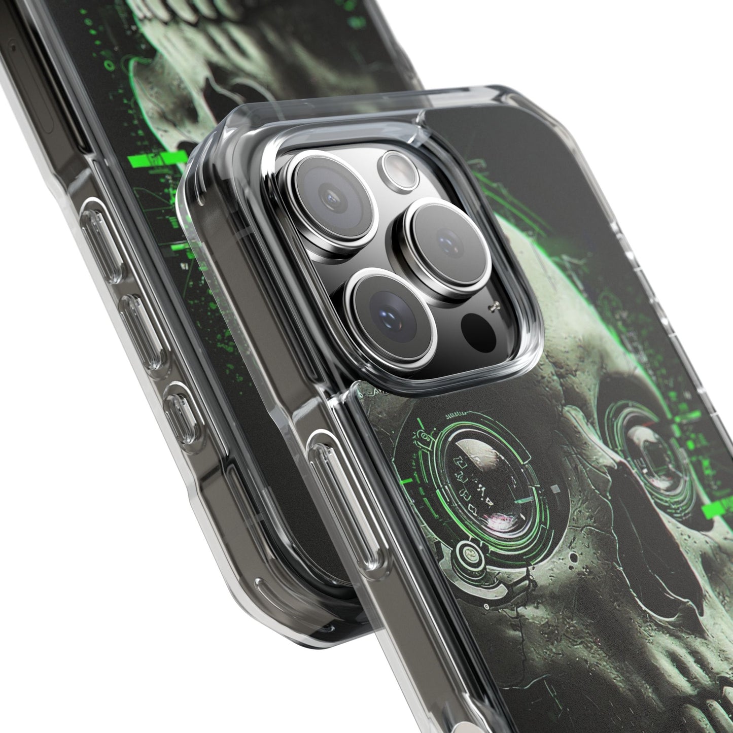 Gothic Skull Phone Case, Cyberpunk Design, Clear Impact Protection, Unique Gift for Him, Halloween Accessories, Tech Lover