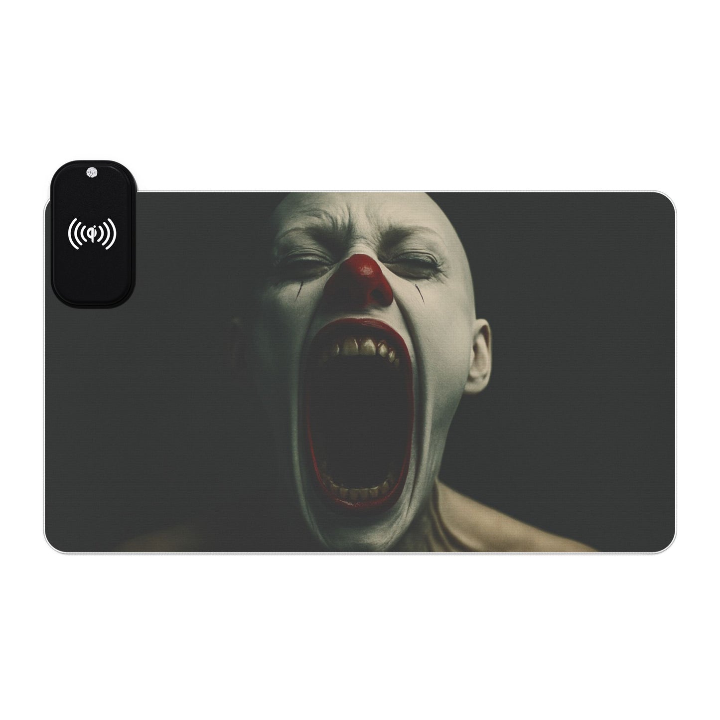 LED Gaming Mouse Pad with Wireless Charging - Creepy Clown Design, RGB Light Up Desk Mat, Gamer Gift, Office Decor, Halloween Accessory