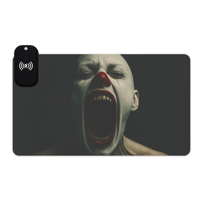 LED Gaming Mouse Pad with Wireless Charging - Creepy Clown Design, RGB Light Up Desk Mat, Gamer Gift, Office Decor, Halloween Accessory