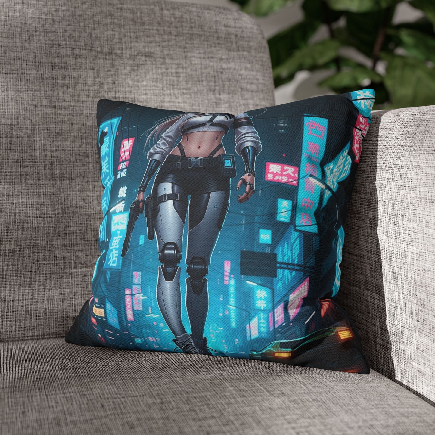 Futuristic Cyberpunk Pillowcase, Cozy Home Decor, Modern Sofa Cushion, Unique Gift for Gamers, Bedroom Accent