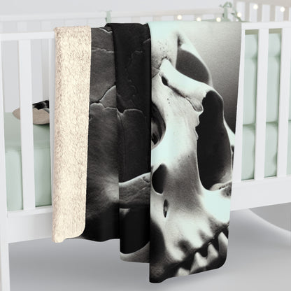 Sherpa Fleece Blanket with Moth Skull Design