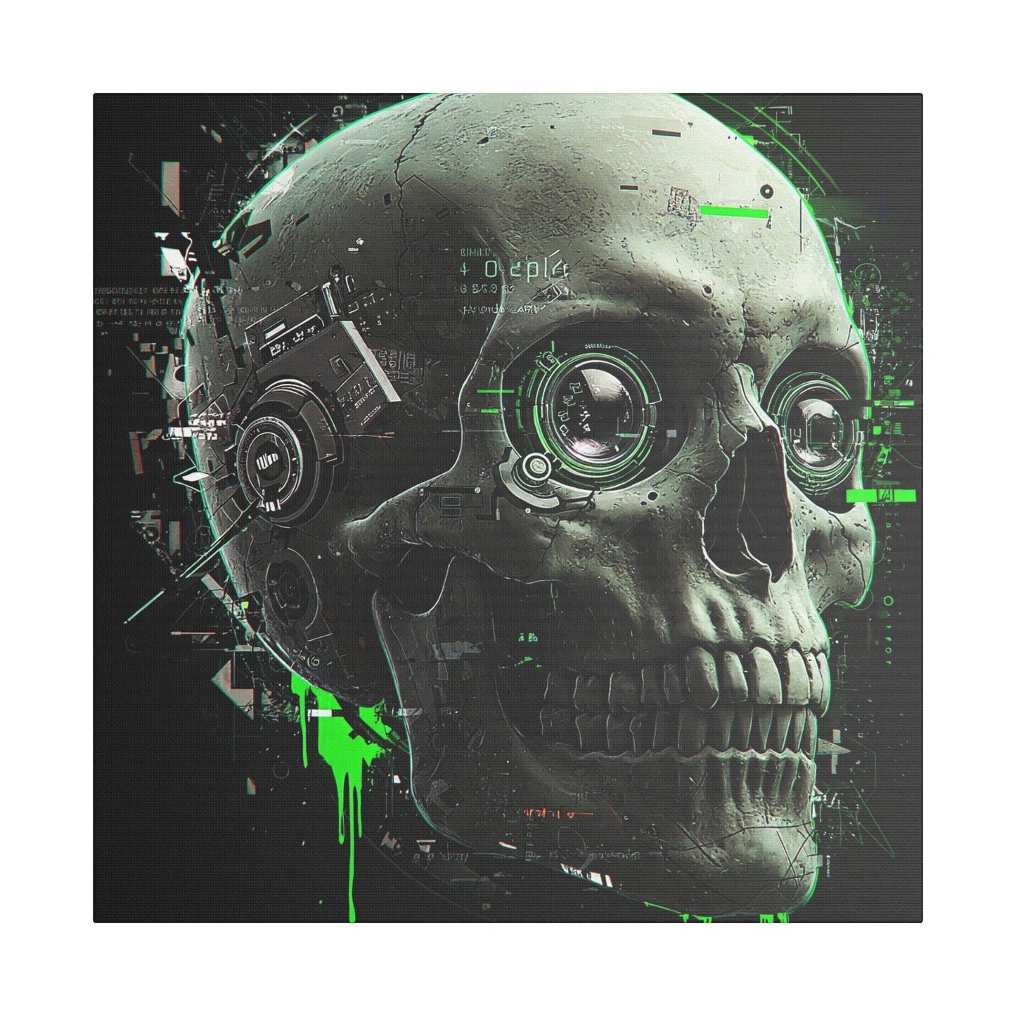 Techno Skull Canvas Art Print, Cyberpunk Wall Decor, Edgy Home Aesthetic, Gothic Gift for Him, Halloween Decoration, Modern Artwork