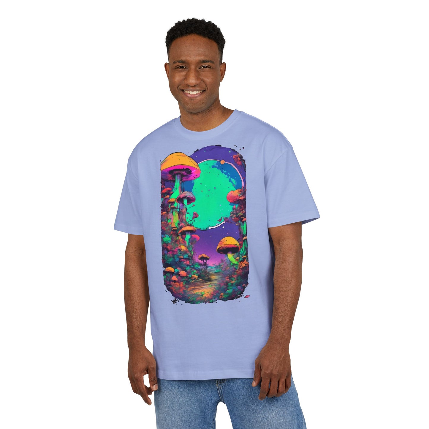 Psychedelic Mushroom Oversize Tee, Unisex Heavyweight Shirt, Bohemian Fashion, Festival Wear, Nature Lover Gift