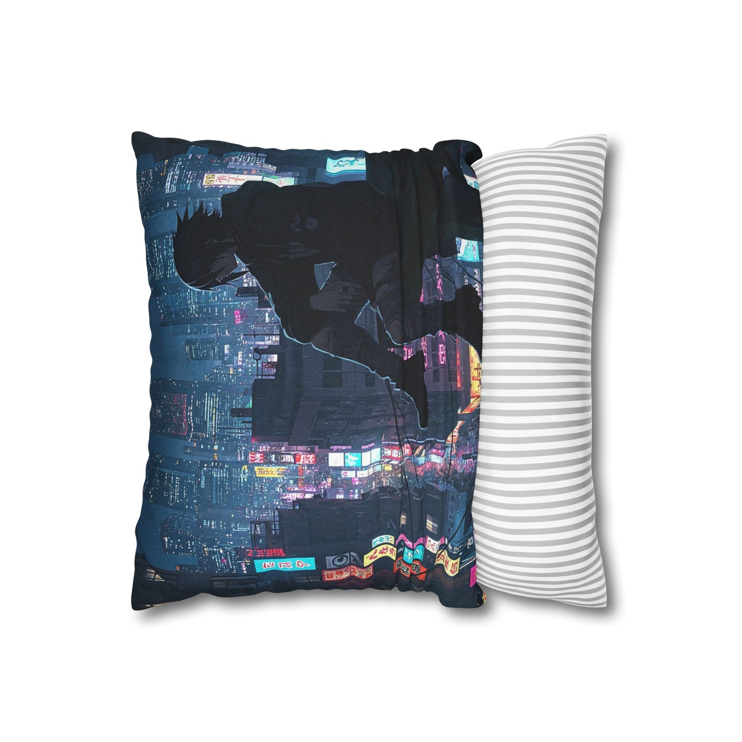 Anime-Inspired Urban Pillowcase, Cozy Home Decor, Nerdy Gift, Bedroom Accent, Cyberpunk Decor, Manga Lover Gift