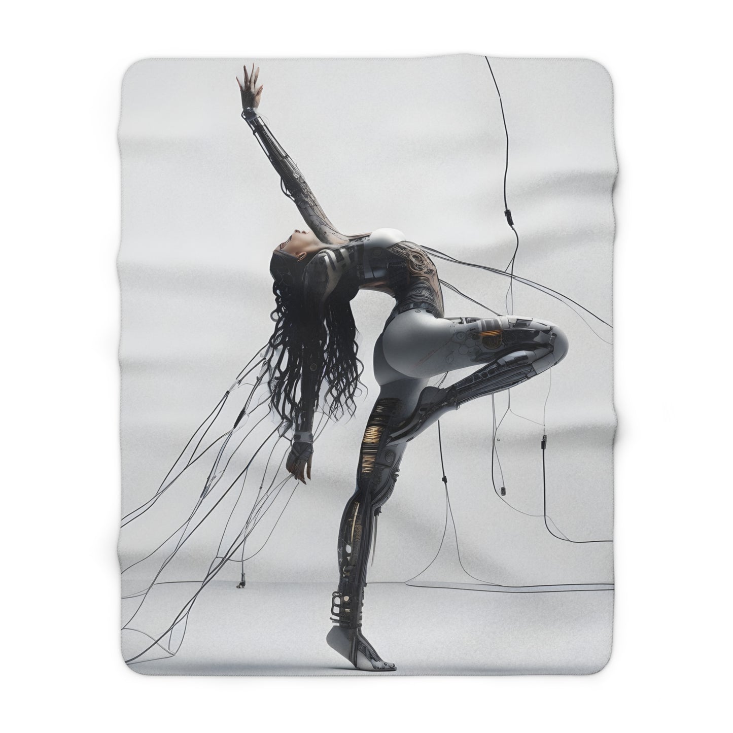 Sherpa Fleece Blanket with Futuristic Cyber Design