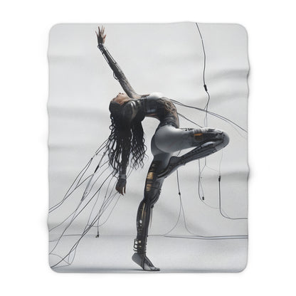 Sherpa Fleece Blanket with Futuristic Cyber Design