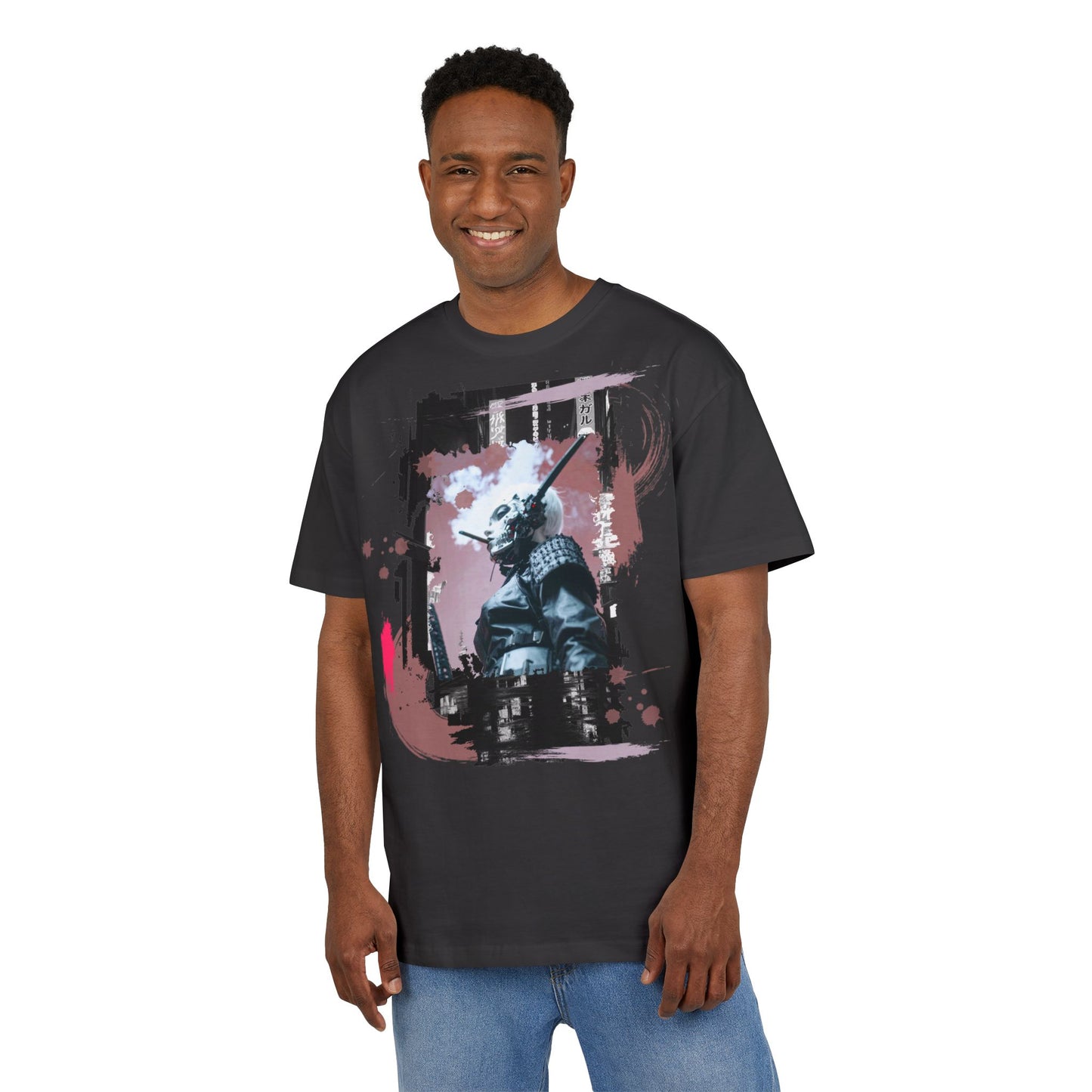 Unisex Heavy Oversize Tee featuring Samurai Art, Streetwear Graphic Tee, Gift for Him/Her, Casual Wear, Anime Inspired Fashion