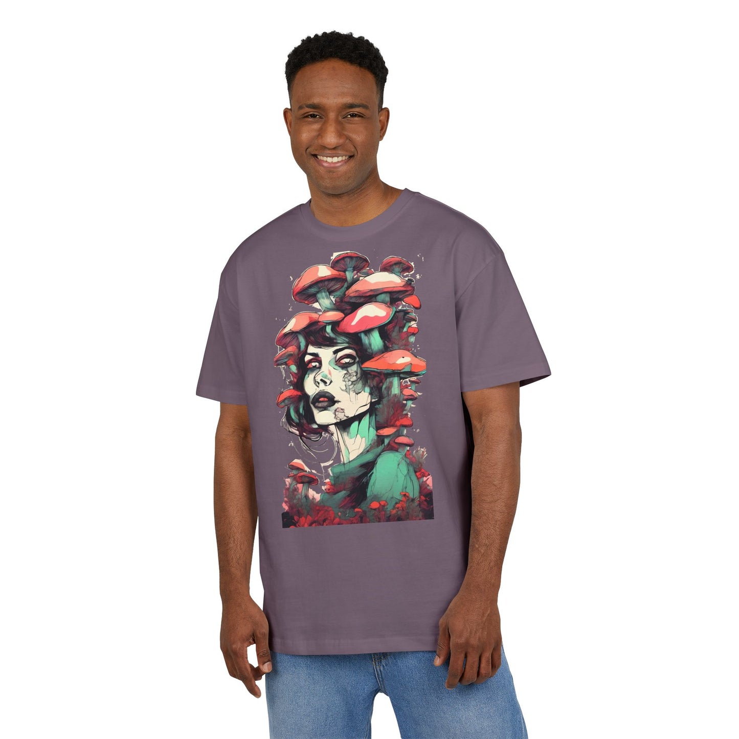 Mushroom Woman Oversized Tee, Bohemian Graphic T-Shirt, Unique Art Tee, Festival Wear, Streetwear Style Top