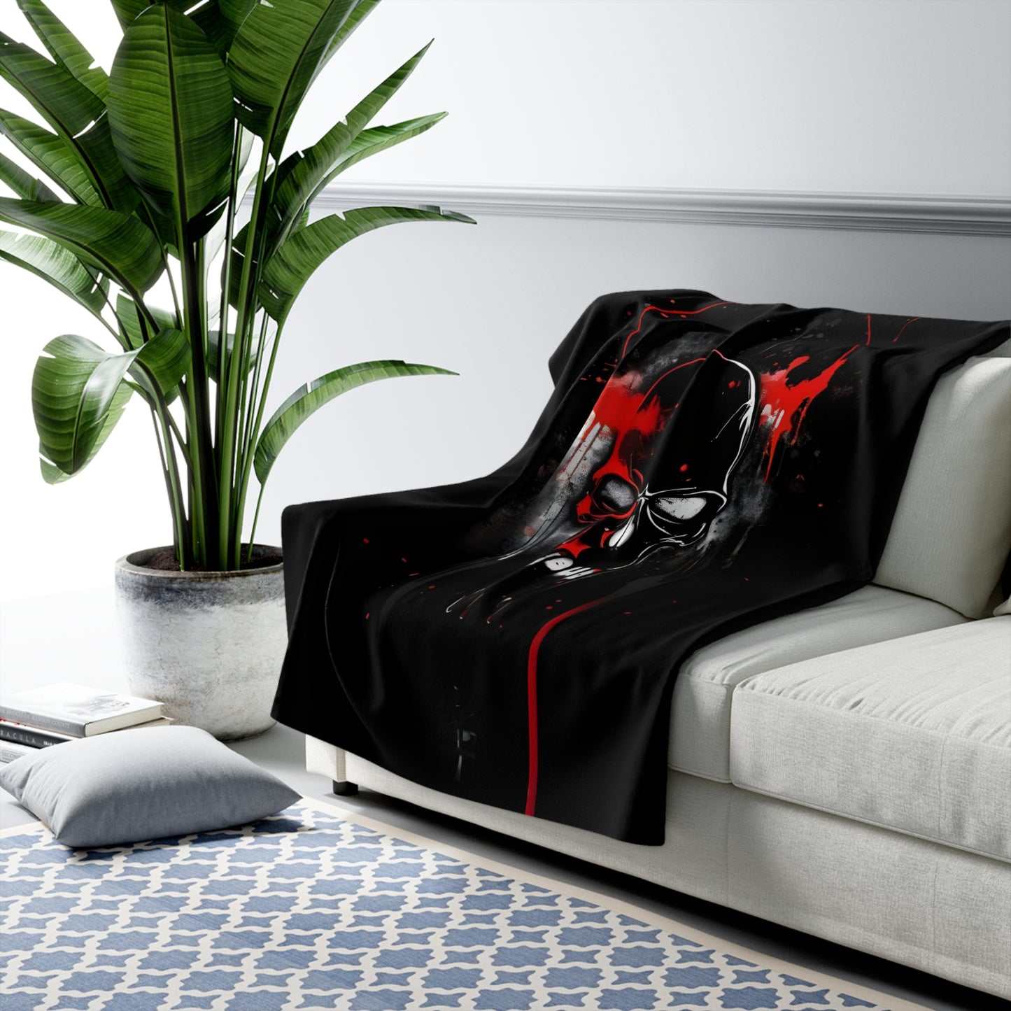 Sherpa Fleece Blanket with Dark Skull Horror Design