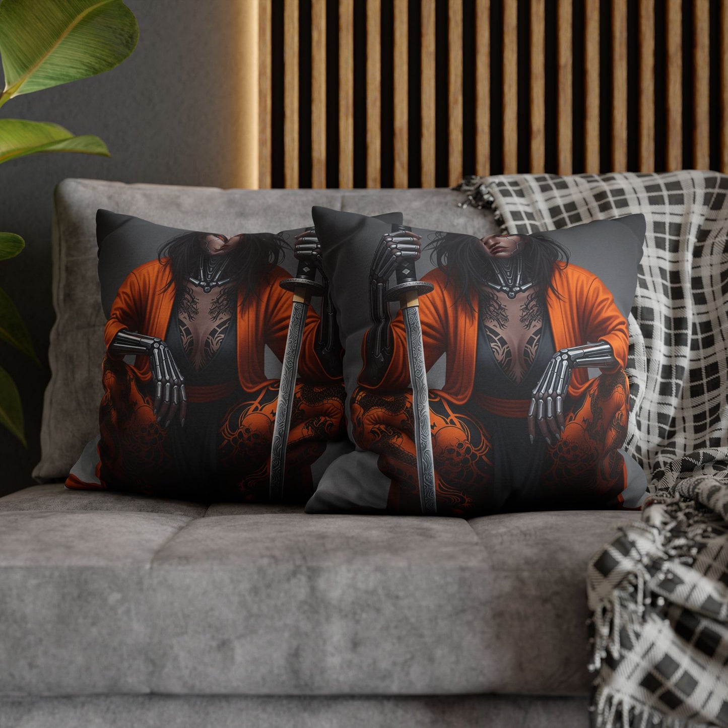 Fierce Warrior Design Pillowcase, Unique Home Decor, Boho Accent Pillow, Anime Art, Gift for Her, Cosplay Lovers