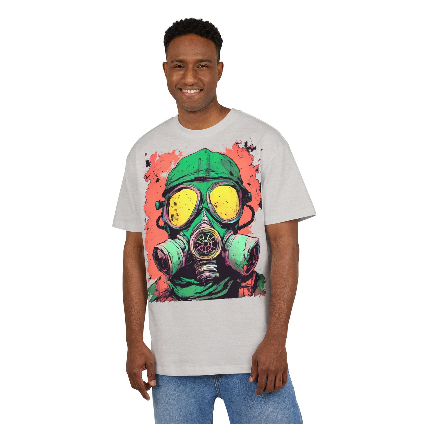 Retro Gas Mask Unisex Heavy Oversize Tee, Streetwear T-Shirt, Unique Graphic Tee, Festival Fashion, Cool Casual Wear