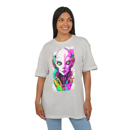 Colorful Alien Graphic Unisex Heavy Oversize Tee | Casual Streetwear, Gift for UFO Enthusiasts, Statement Tee, Festival Wear, Unique Art Tee