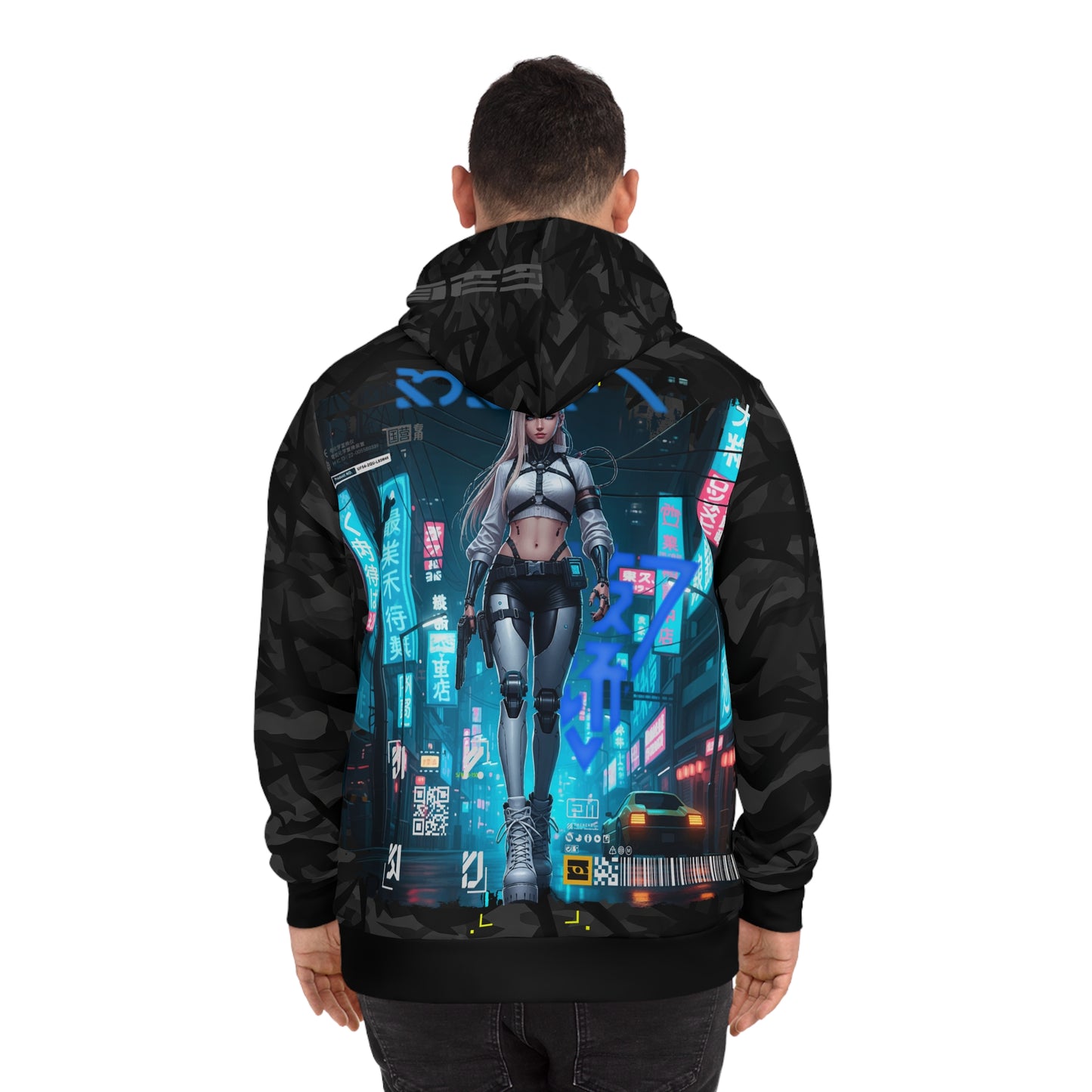 Futuristic Graphic Hoodie, Cyberpunk Sweatshirt, Unique Streetwear, Edgy Fashion Layer, Gift for Gamers, Urban Outfit