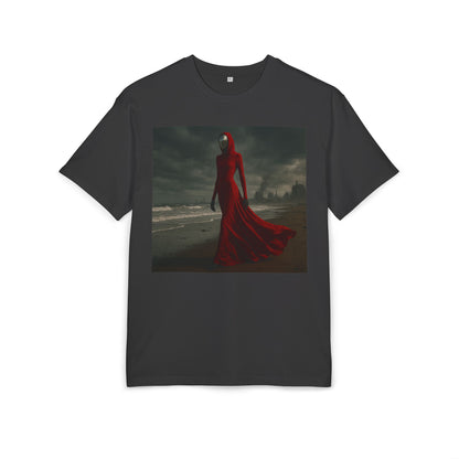 Mystical Red Hooded Tee - Unisex Oversize T-Shirt, Grunge Fashion, Streetwear Style, Gift for Horror Fans, Casual Wear