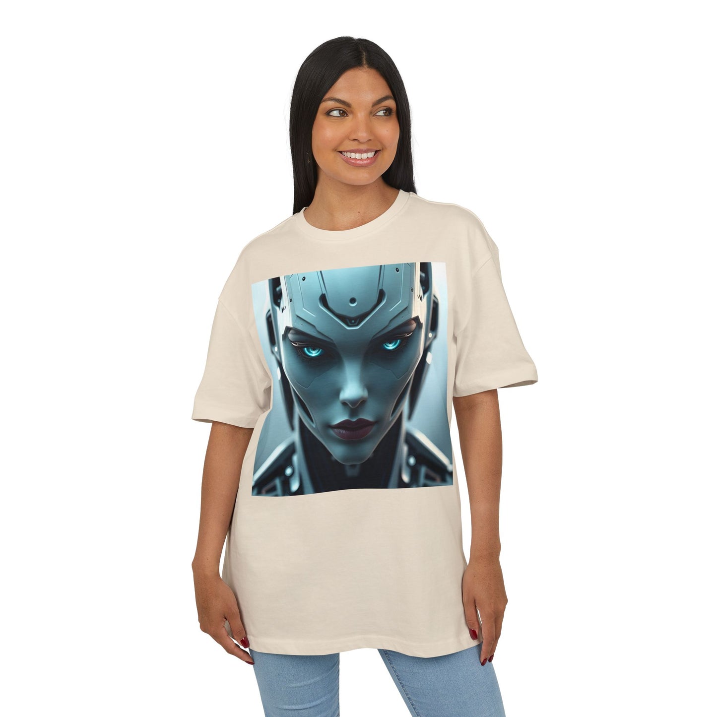 Futuristic Robot Oversize Tee, Cyberpunk Fashion, Unisex Graphic T-Shirt, Tech-Inspired Apparel, Unique Gift for Geeks