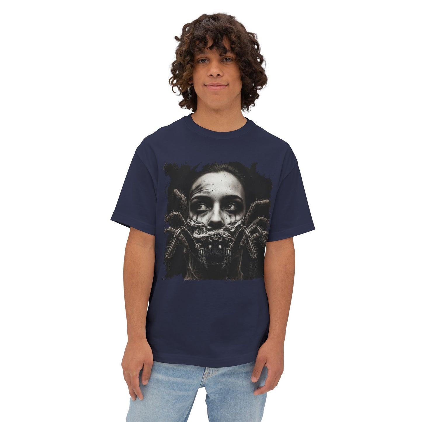 Eerie Spider Graphic Unisex Boxy Tee, Creepy Shirt for Halloween, Casual Wear, Street Fashion, Unique Gift for Spooky Season