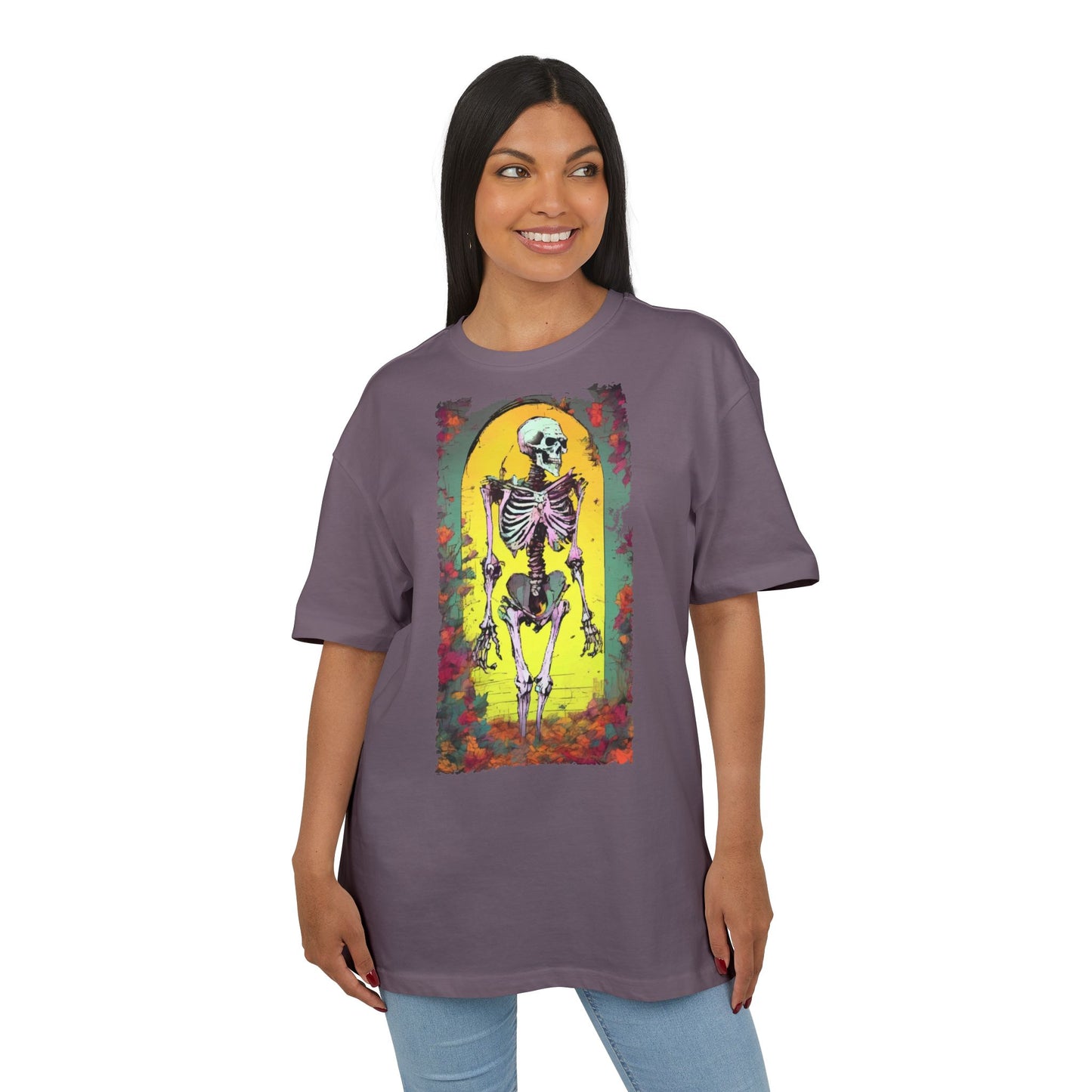 Skeleton Graphic Oversize Tee - Unisex Halloween Shirt, Comfortable Casual Wear, Spooky Vibes, Perfect for Parties and Everyday