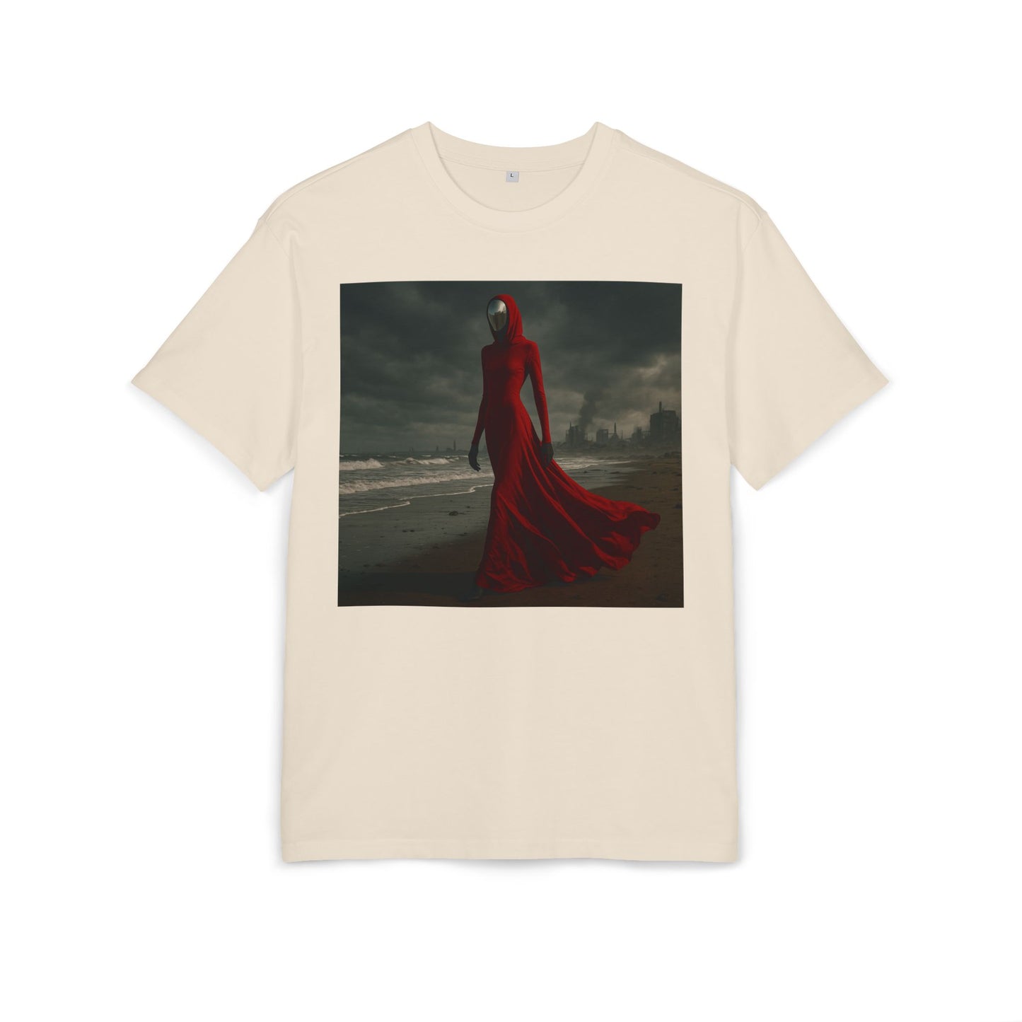 Mystical Red Hooded Tee - Unisex Oversize T-Shirt, Grunge Fashion, Streetwear Style, Gift for Horror Fans, Casual Wear